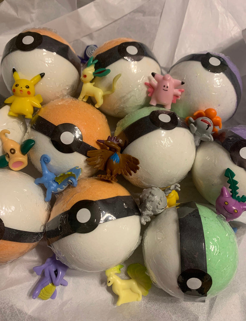 Pokéball Bath Bomb with blind surprise figure toy inside!