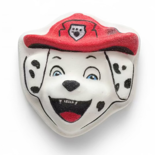 Toy figure of a dog with a red hat on a white background